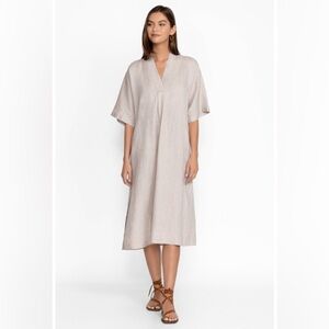 LINEN V‑NECK KAFTAN MIDI DRESS (L)